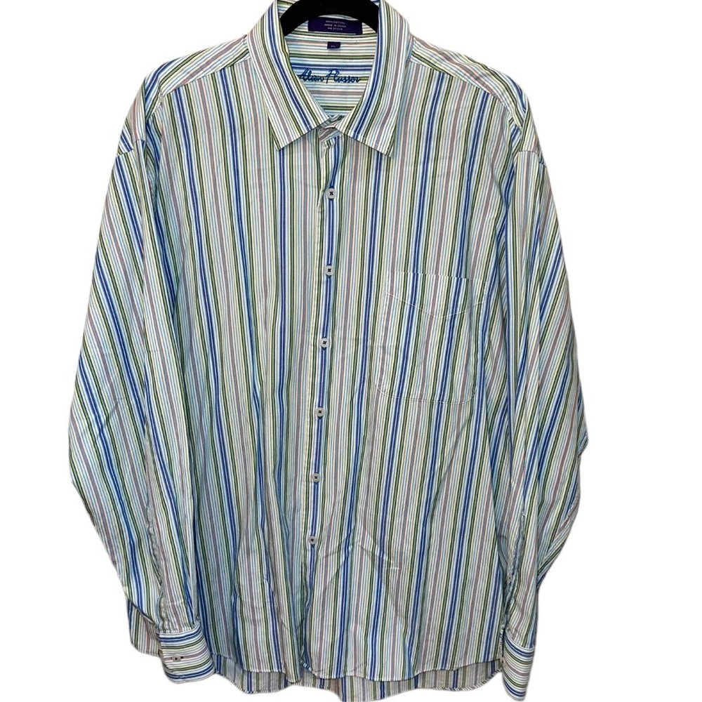 Men's Alan Flusser‎ Button Down Dress Shirt Multi Stripe 100% Cotton Size XL